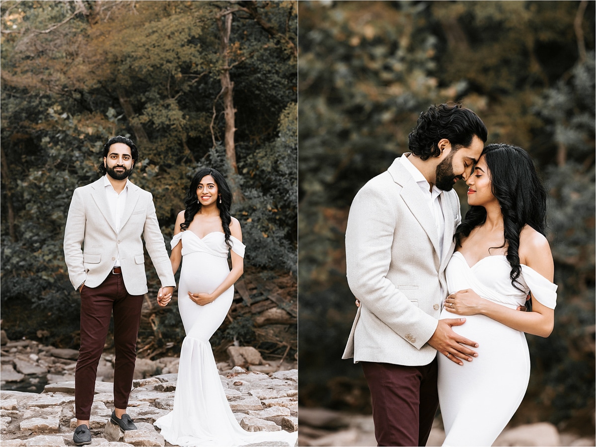 Pregnant Couple Stands Holding Hands Beautifully Captured By Dallas Maternity Photographer