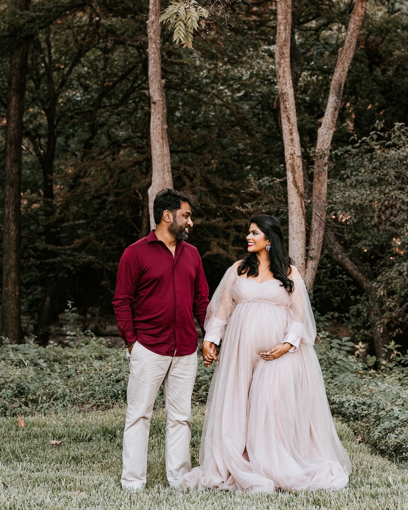 Pregnant Couple Smiling For A Maternity Photoshoot Dallas