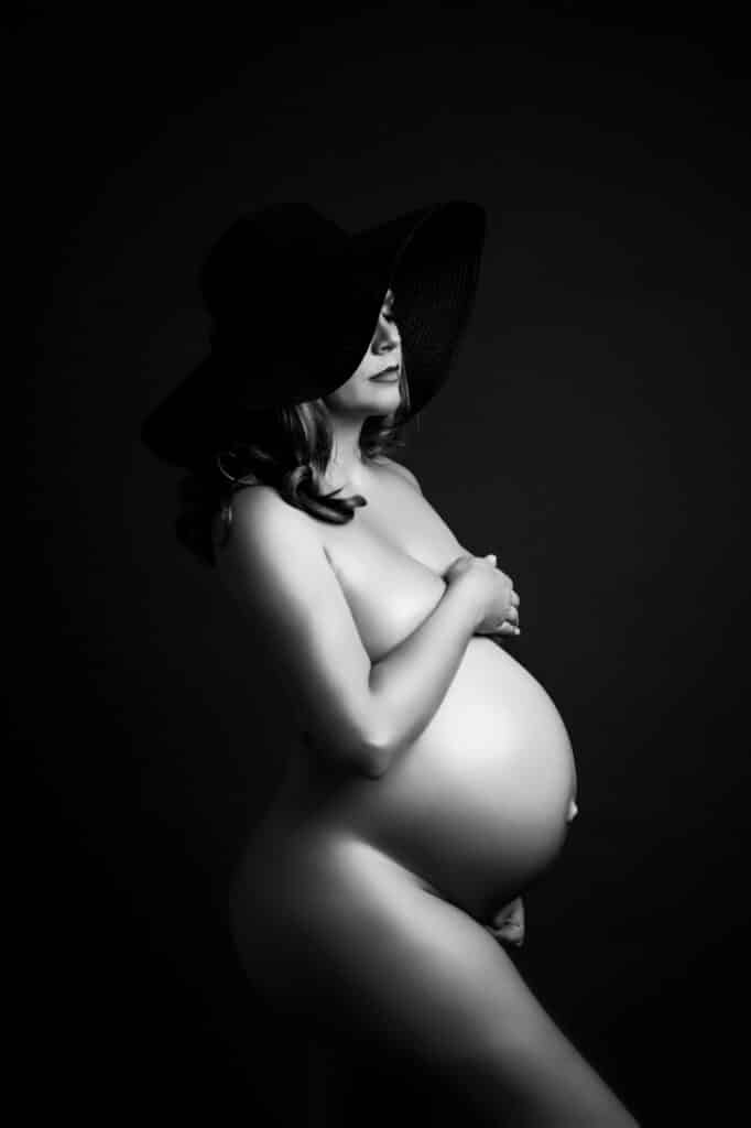 Nude Black And White Studio Maternity Photo Taken By Pregnancy Photographer Dallas 