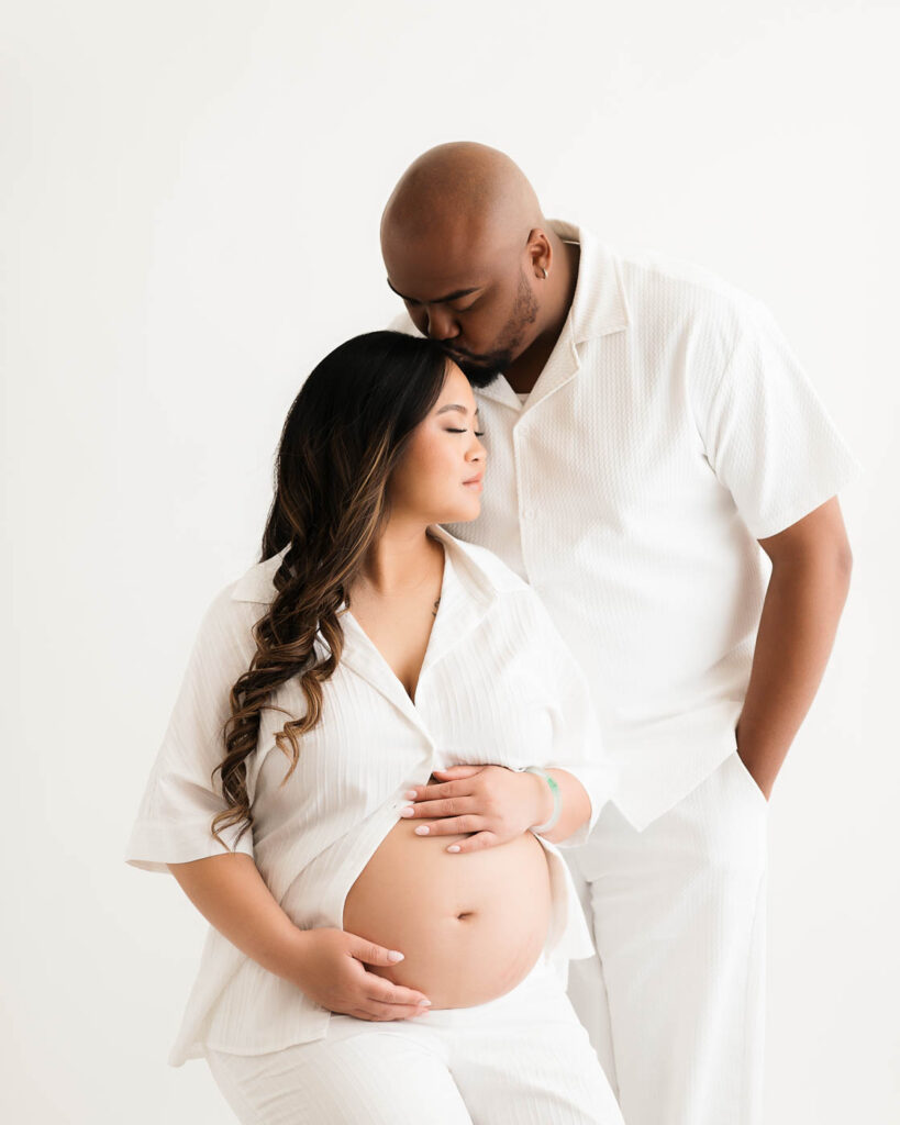Elegant Editorial Maternity Portrait Captured In A Bright Dallas Photography Studio