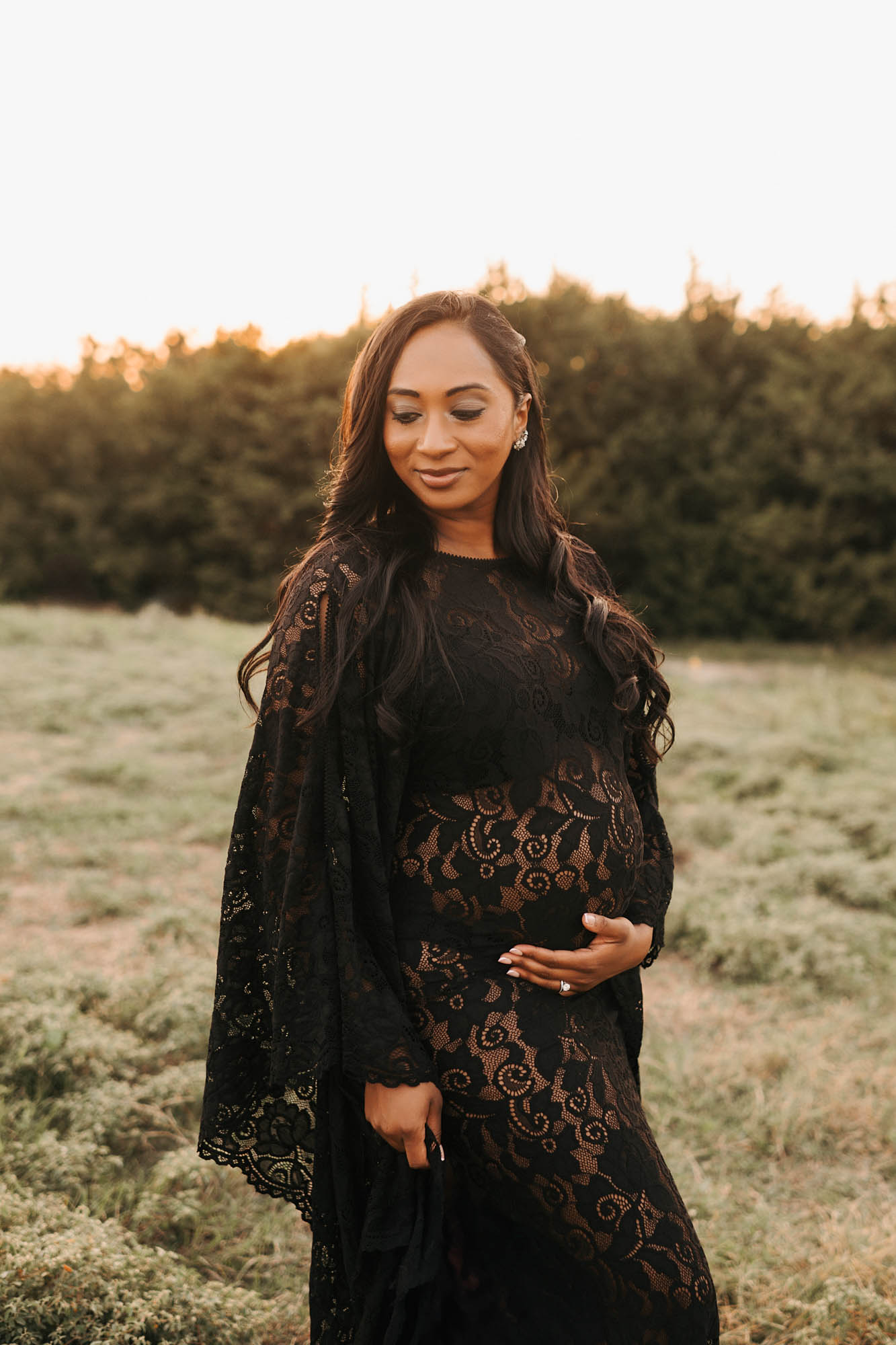 Golden Hour Maternity Photoshoot In Dallas | Lily Hayes Photography 9 Dallas Fine Art Maternity Portrait Black Lace Dress Lily Hayes Photography 1