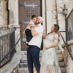 Dallas maternity and family photography couple portrait in soft neutral outdoor setting