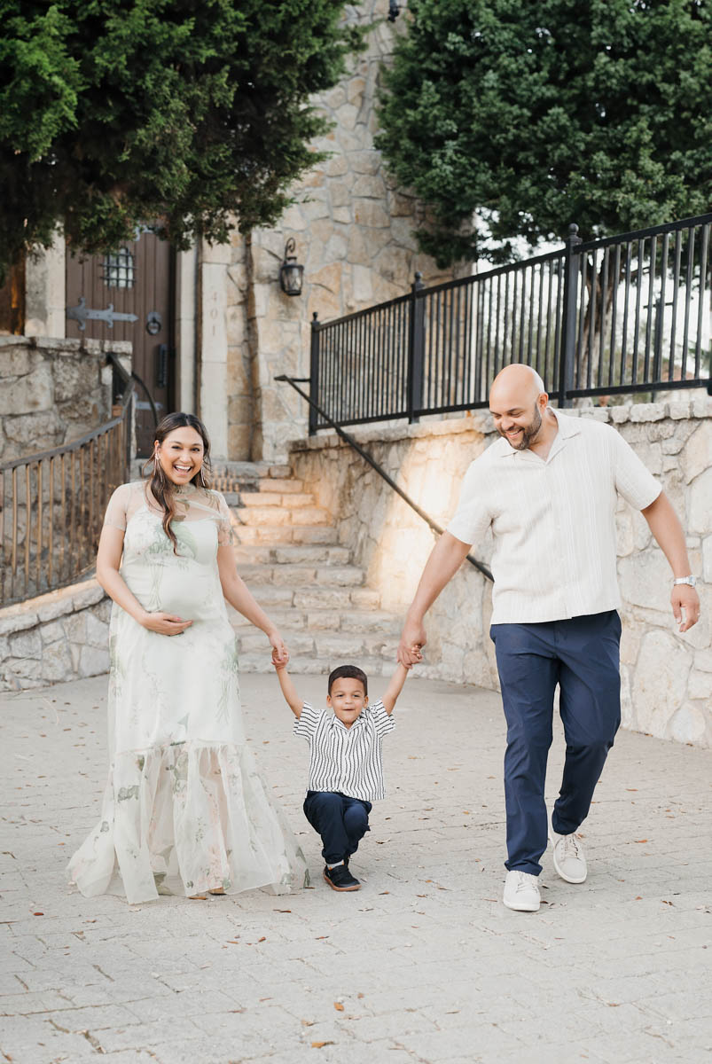 Dallas Maternity Family Session Walking Outdoors With Child Natural Candid Moment