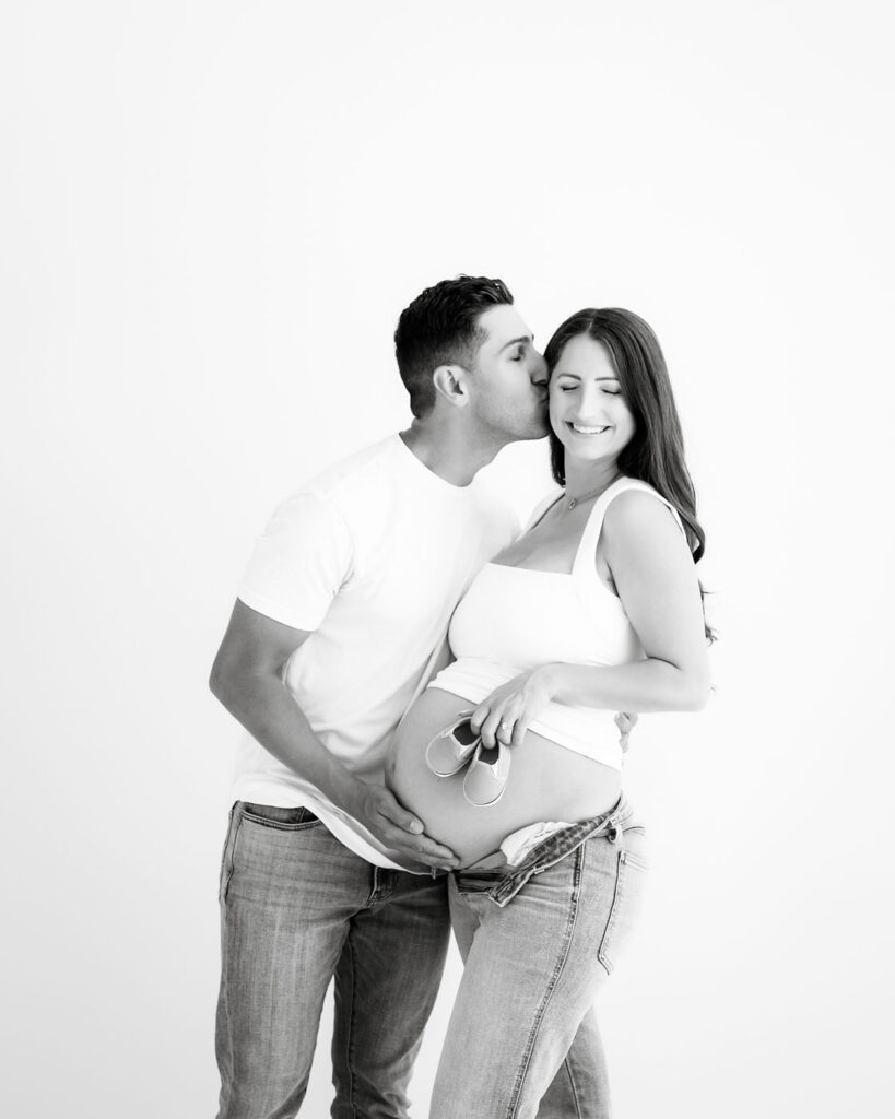 Studio Maternity Photography With Toddler | Dallas Maternity Photographer 12 Couples Maternity Photography In Dallas Studio With Neutral Styling
