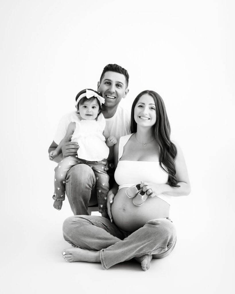 Studio Maternity Photography With Toddler | Dallas Maternity Photographer 11 Dallas Maternity Family Portraits With Parents And Toddler In A Bright White Studio