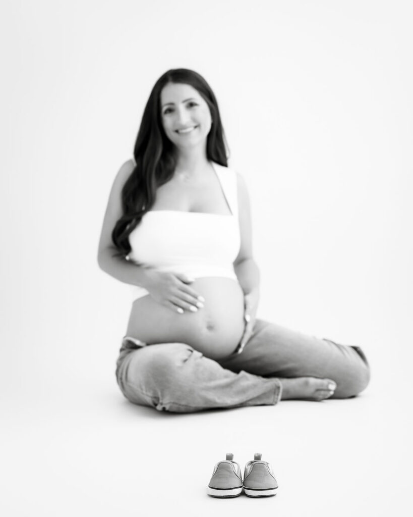 Studio Maternity Photography With Toddler | Dallas Maternity Photographer 8 Studio Maternity Portraits In Dallas With Soft Neutral Styling