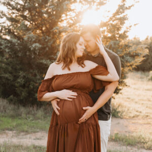 Expectant couple during a sunset maternity session at Arbor Hills Nature Preserve in Plano, Texas