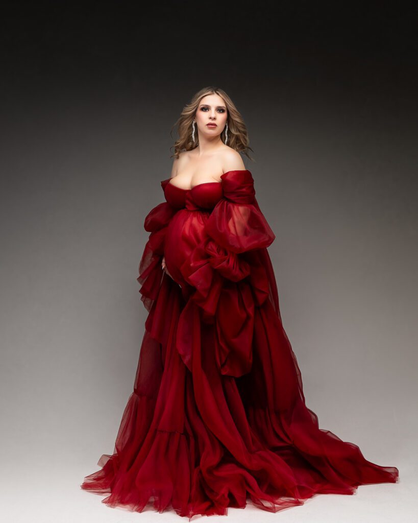 Dallas Maternity Photographer Red Couture Gown